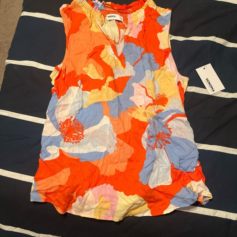 Sonoma Bright Orange Floral Sleeveless Camisole